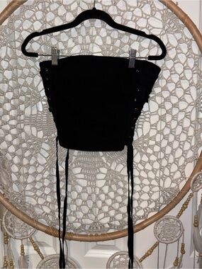 Self esteem Y2K Black Lace-Up Strapless Crop Top size XS A00375